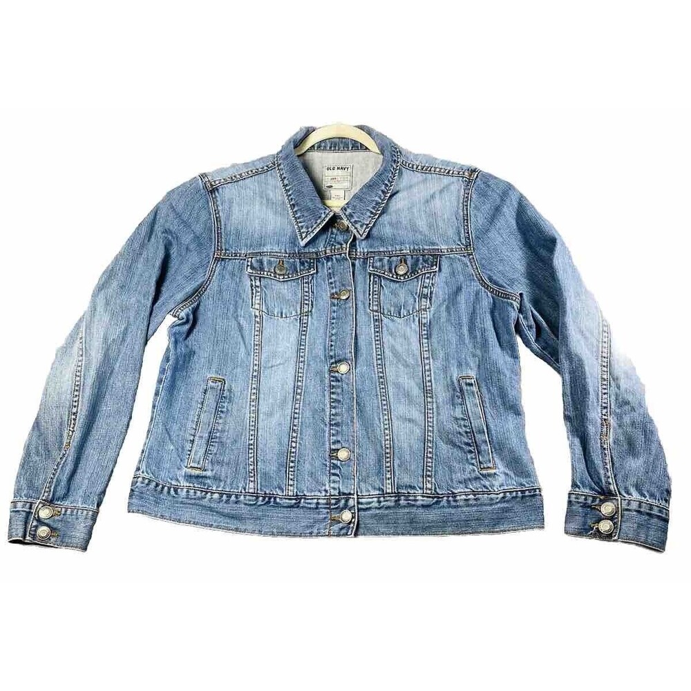 Old Navy Women Jean Jacket With Flowers Print On The Back Size XXL